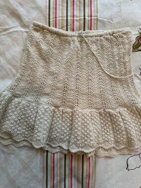 Zara Soft Crochet Cream Knit Ruffle Hem Skirt